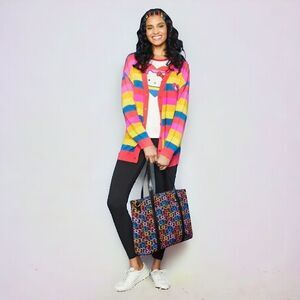 ModCloth x Hello Kitty | Nostalgic Candy Heart Buttons Rainbow V-Neck Cardigan L